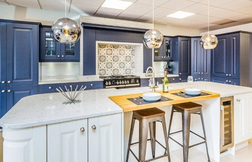 Symphony Shaker Kitchen in Navy on display at our Boston Kitchen Showroom