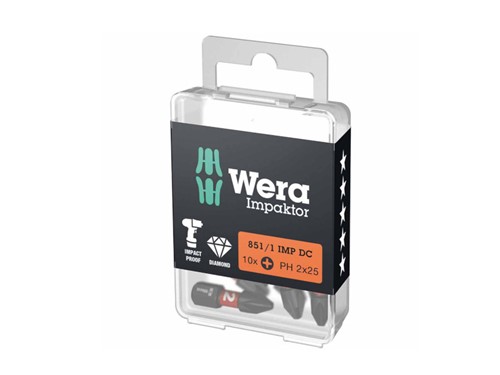 Wera Impaktor 851/1 Phillips bits PH2x25mm Pack of 10