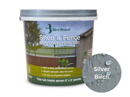 Bird Brand One Coat Protection Shed & Fence Paint 5L - Silver Birch