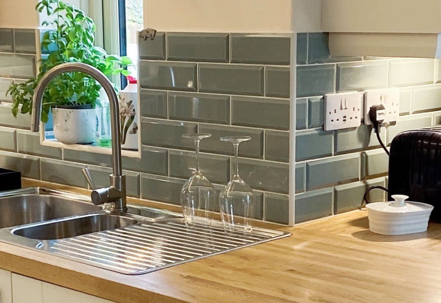 Green Subway Tiles in Traditional Kitchen