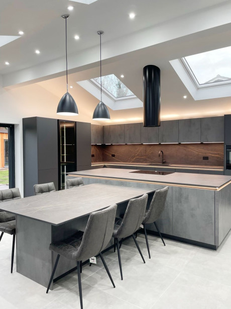 Rotpunkt grey kitchen dining peninsula