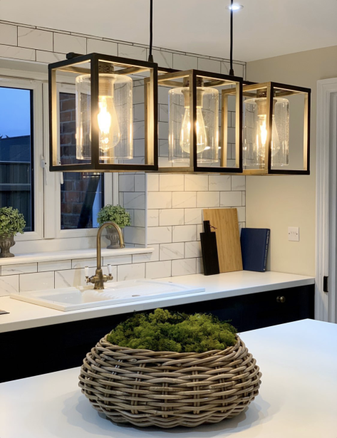 Brass box frame pendant lights