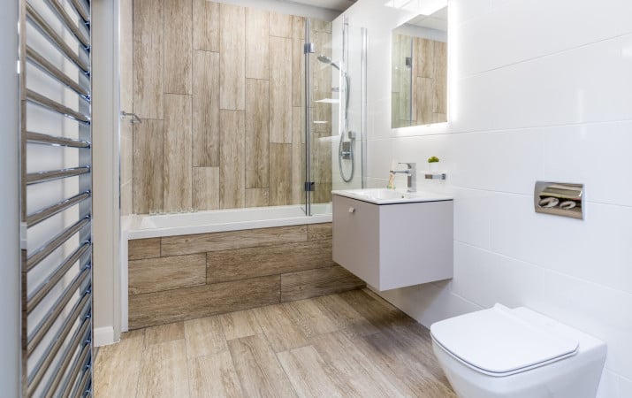 Textured timber cladding for this modern bathroom