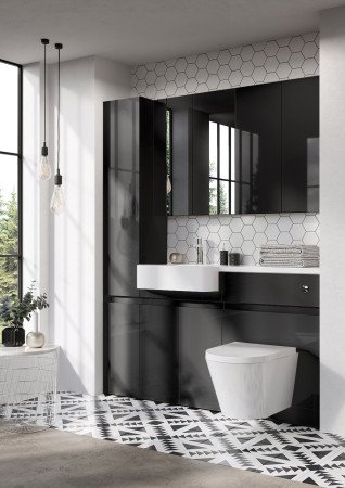 Combine black bathroom cabinets with geometry