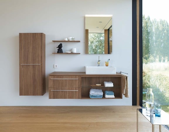 Add warm wood tones with bathroom furnitures